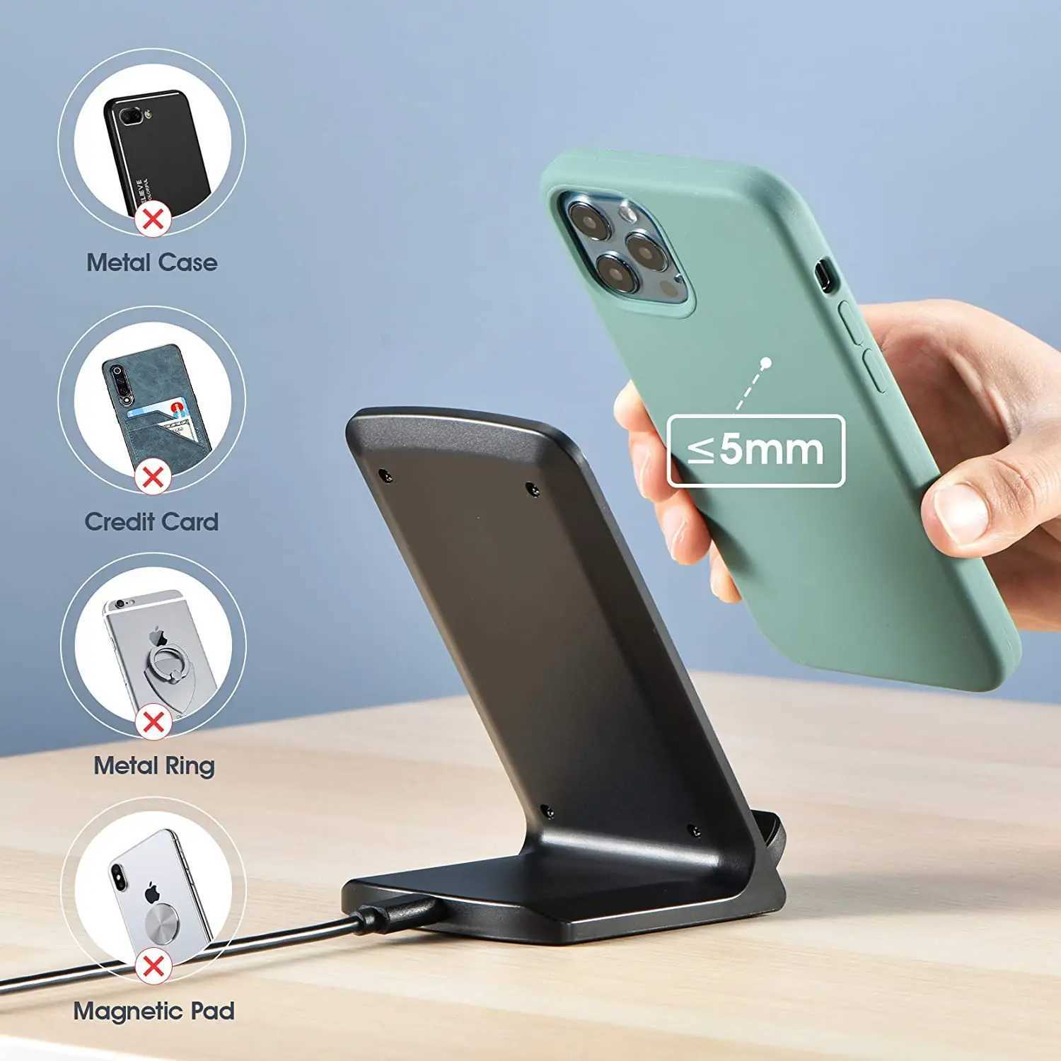 30W Wireless Chargers Fast Wireless Charging Stand with USB-C Port for iPhone 12 /11 Pro Max/XR/XS/X/SE/8 S20-S8 Google LGM240731