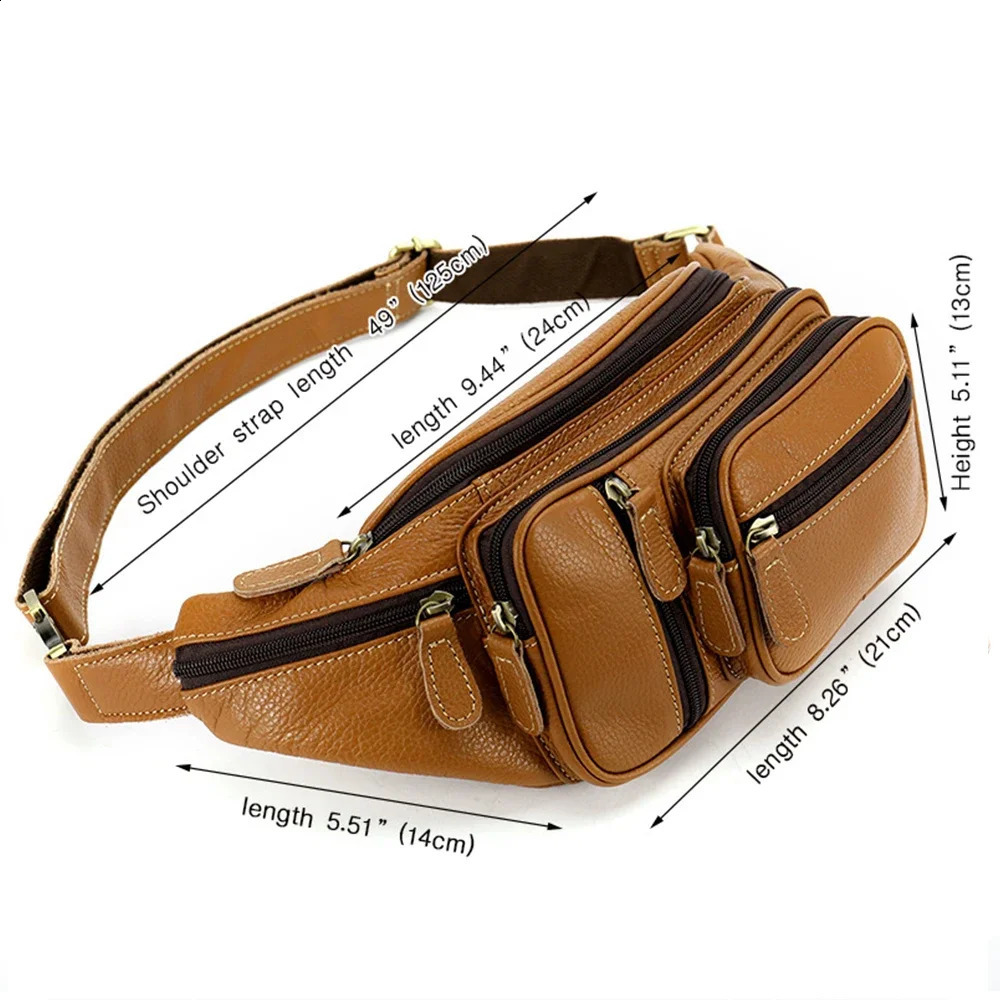 Genuine Leather Waist Packs Men Vintage Cow Fanny Pack Chest Bag Travel Shoulder Belt Casual Crossbody Couple 240730