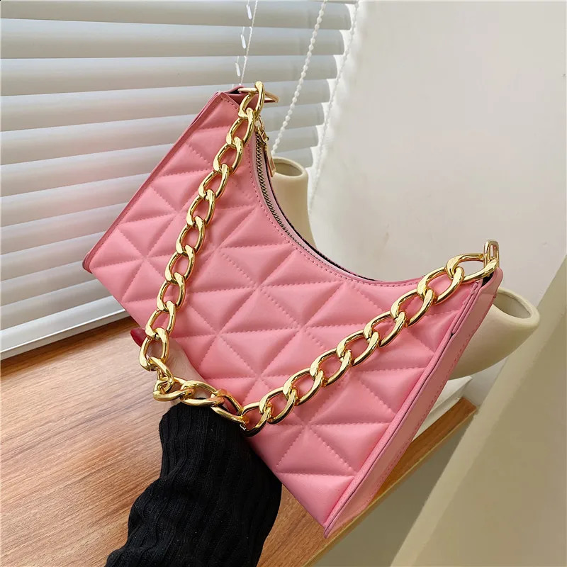 WomenS Shoulder Bag Solid Color Trend Underarm Chain Handbag Female Fashion Texture Shopping y240925