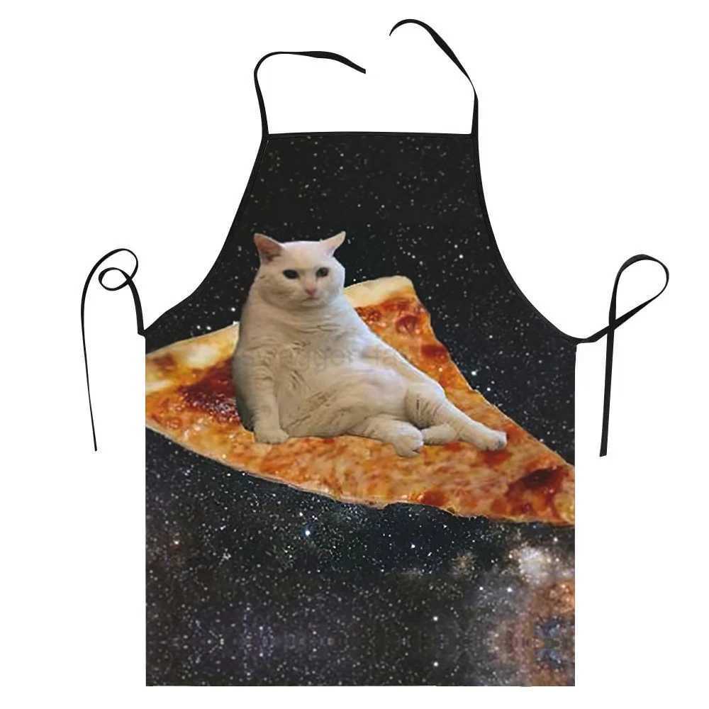 Unisex Space Pizza Cat Meme Bib Apron Adult Women Men Chef Tablier Cuisine for Cooking Kitchen Funny Animal BakingXJ24052