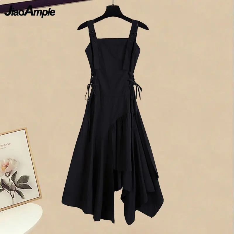 Summer Korean Elegant Chiffon Sunscreen Shirt Strap Skirt Two Piece Suit Womens Fashion CardiganDress Matching Set 240823