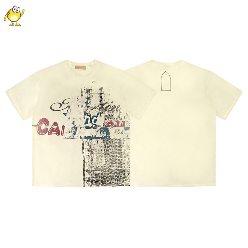 Casual T-shirt Men Woman Crewneck Cotton Apricot Top Tee Short Sleeve Classic All-match Streetwear Summer T Shirts