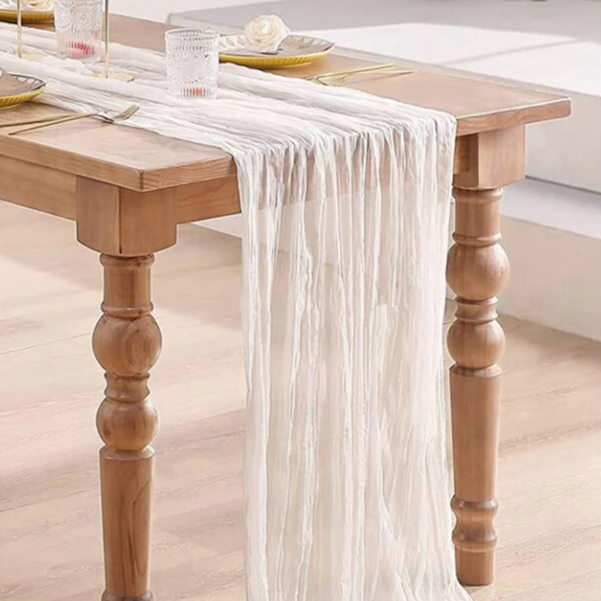 Semi-Sheer Gauze Table Runner Burlap Cheesecloth Setting Dining Rustic Country Wedding Birthday Decor Vintage Retro Table Linens 240731