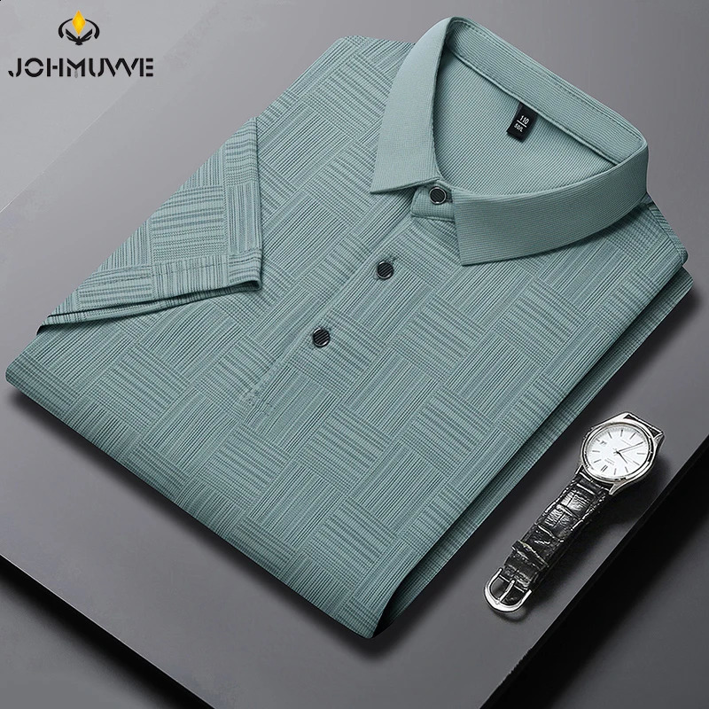 Mens Printed Cotton Business Casual Short sleeved POLO Shirt Fashion Comfortable and Breathable Top 240807