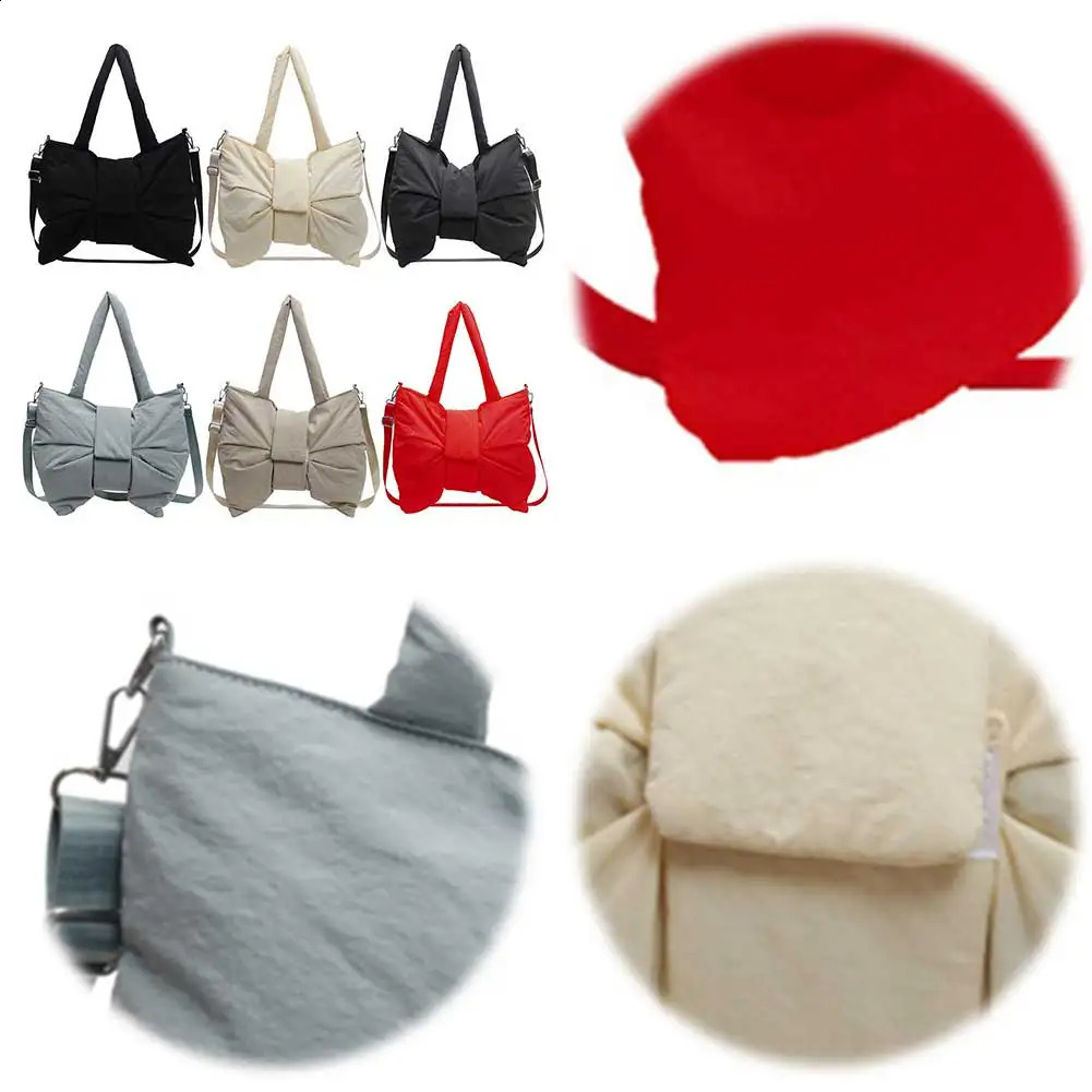 Women Bowknot Shaped Shoulder Bag Adjustable Strap Nylon Handbag Solid Color Large Capacity Satchel Purse for Travel Shopping 240731