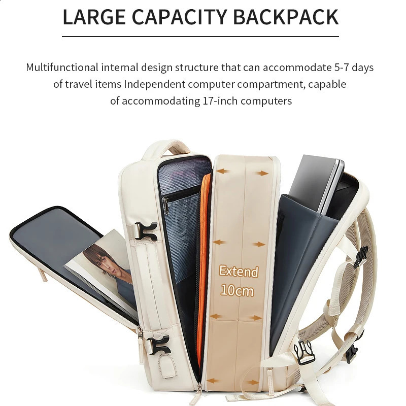 Travel backpack mens large capacity travel bag business laptop USB charging waterproof school 240730Zl