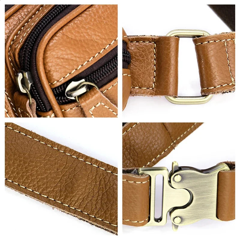 Genuine Leather Waist Packs Men Vintage Cow Fanny Pack Chest Bag Travel Shoulder Belt Casual Crossbody Couple 240730