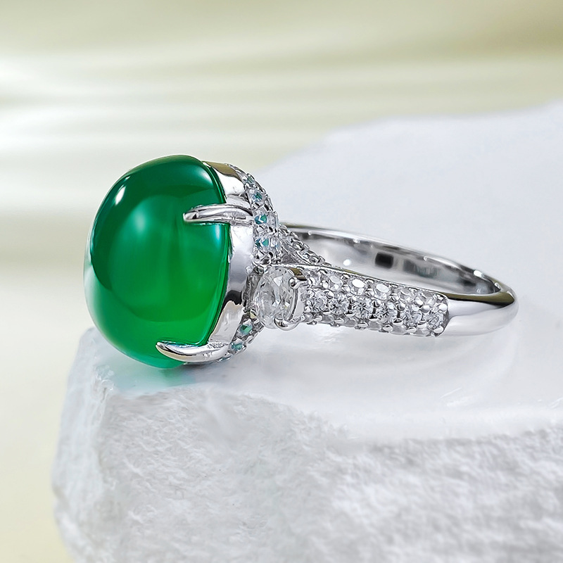 Sparkg Green Jade Wedding Ring - Real Sterg Sier, Jewelry