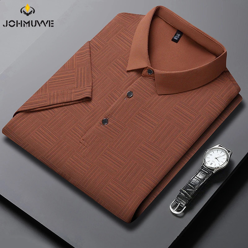 Mens Printed Cotton Business Casual Short sleeved POLO Shirt Fashion Comfortable and Breathable Top 240807