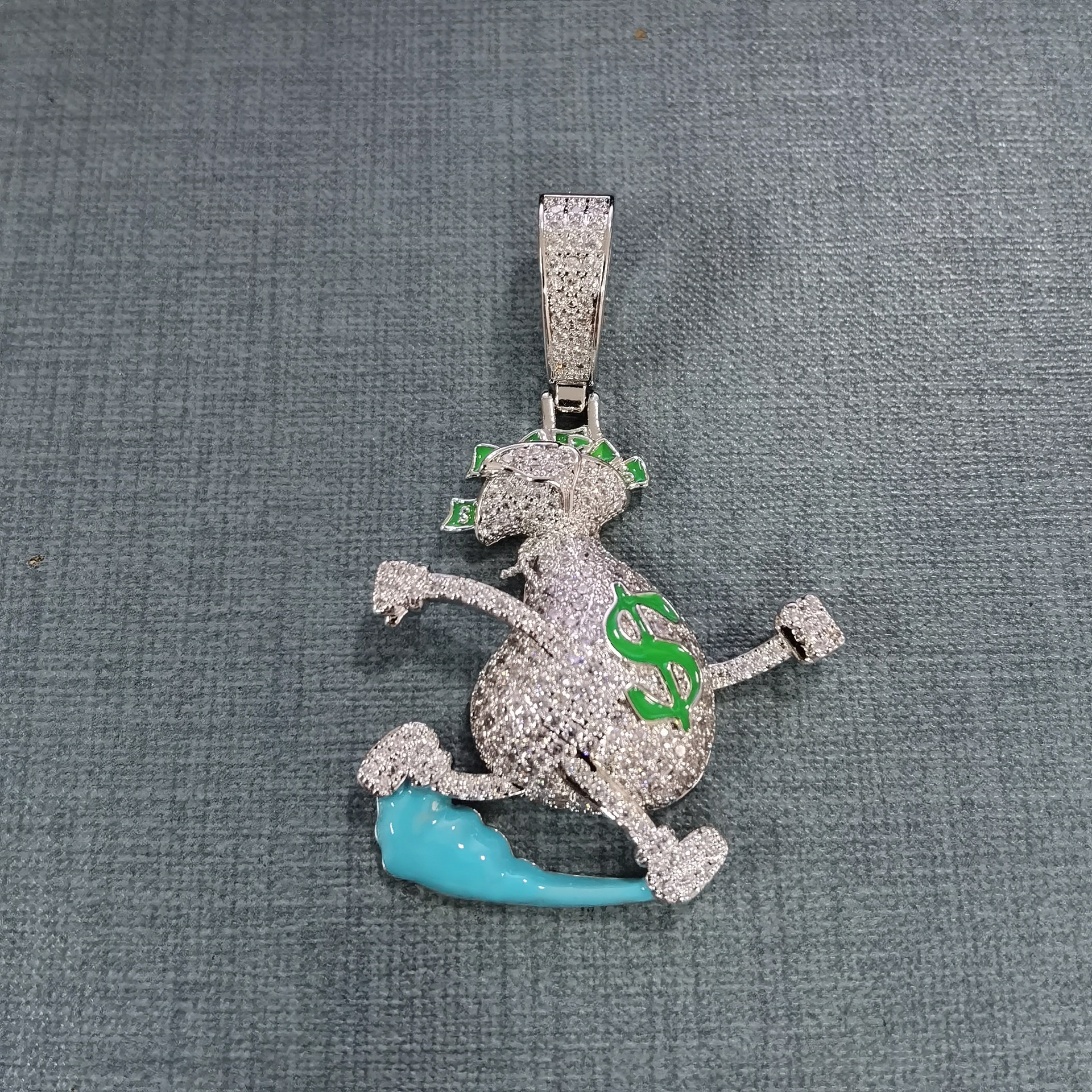 Hip Hop Running Money Bag Pendant Necklace TopBling 5A Zircon Rap Mens Jewelry