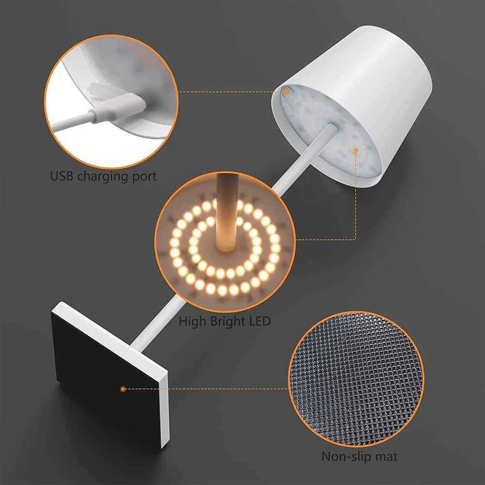 LED Table Lamp Dimmable USB Lamp IP54 Waterproof Portable Table Lamps Wireless Room Decor Bedside Light for Coffee Table OfficeKL240731
