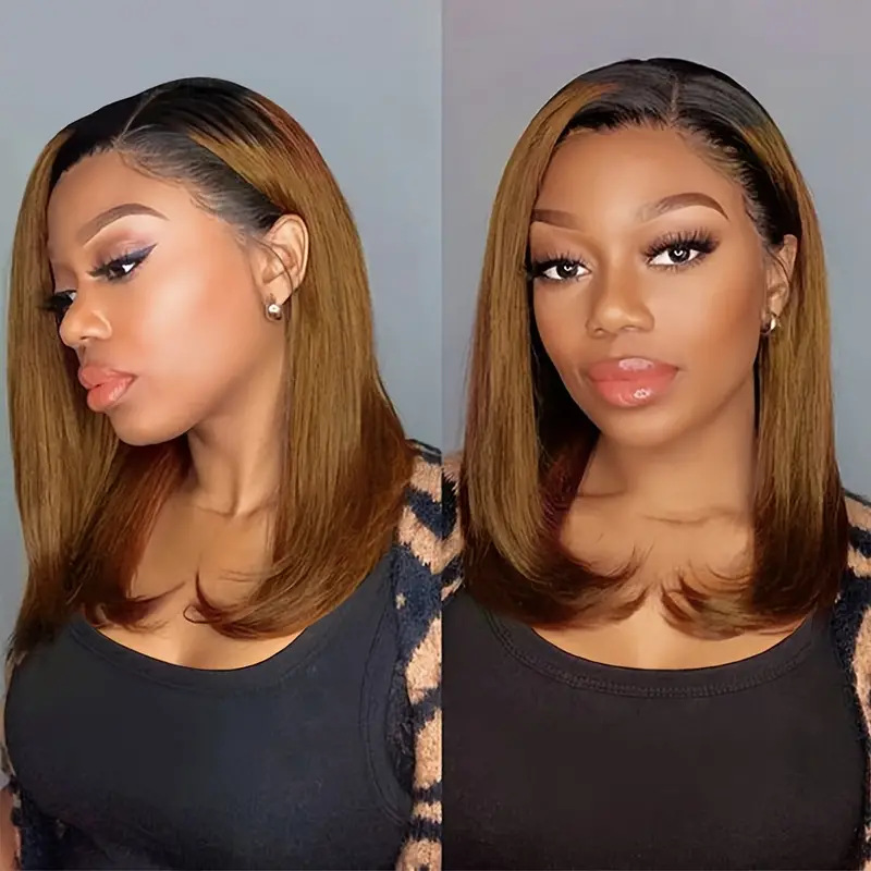 150 Density Ombre Color Bob Wig 13x4 Lace Front Human Hair Wigs Pre Plucked Short Straight Frontal Wigs for Black Women