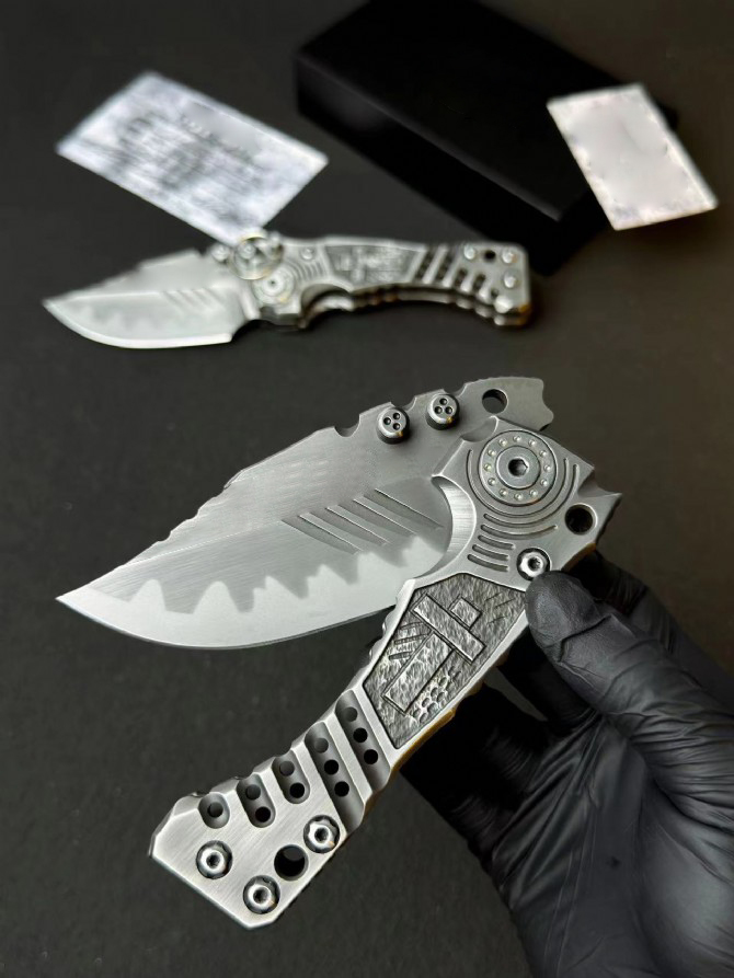 MBB T1 Survival Tactical Folder Knife Z-Wear Coating Stone Wash Drop Point Blade CNC TC4 Titanium Alloy Handle Ball Bearing EDC Pocket Knives with Pla