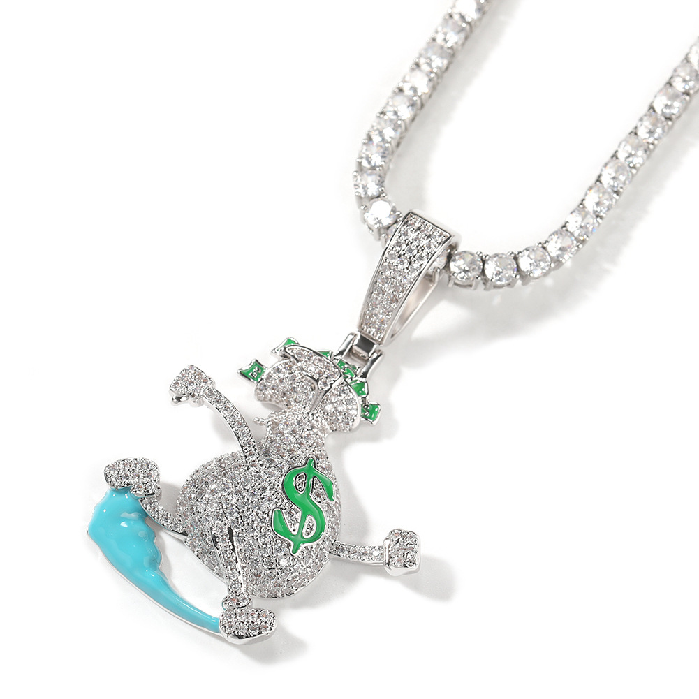 Hip Hop Running Money Bag Pendant Necklace TopBling 5A Zircon Rap Mens Jewelry