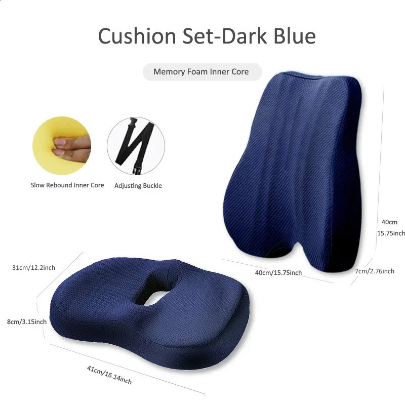 Memory Foam Seat Cushion Waist Back Support Pillow Set Orthopedic Ergonomic Coccyx Relief Hip Lumbar Pad for Office Chair Car 240730