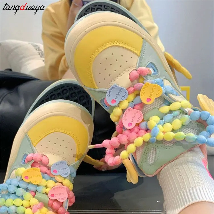 Lolita Kawaii Shoes Women Platform Sneakers Summer Cute Colorful beading Tennis Shoes Harajuku Footwear Female 240731
