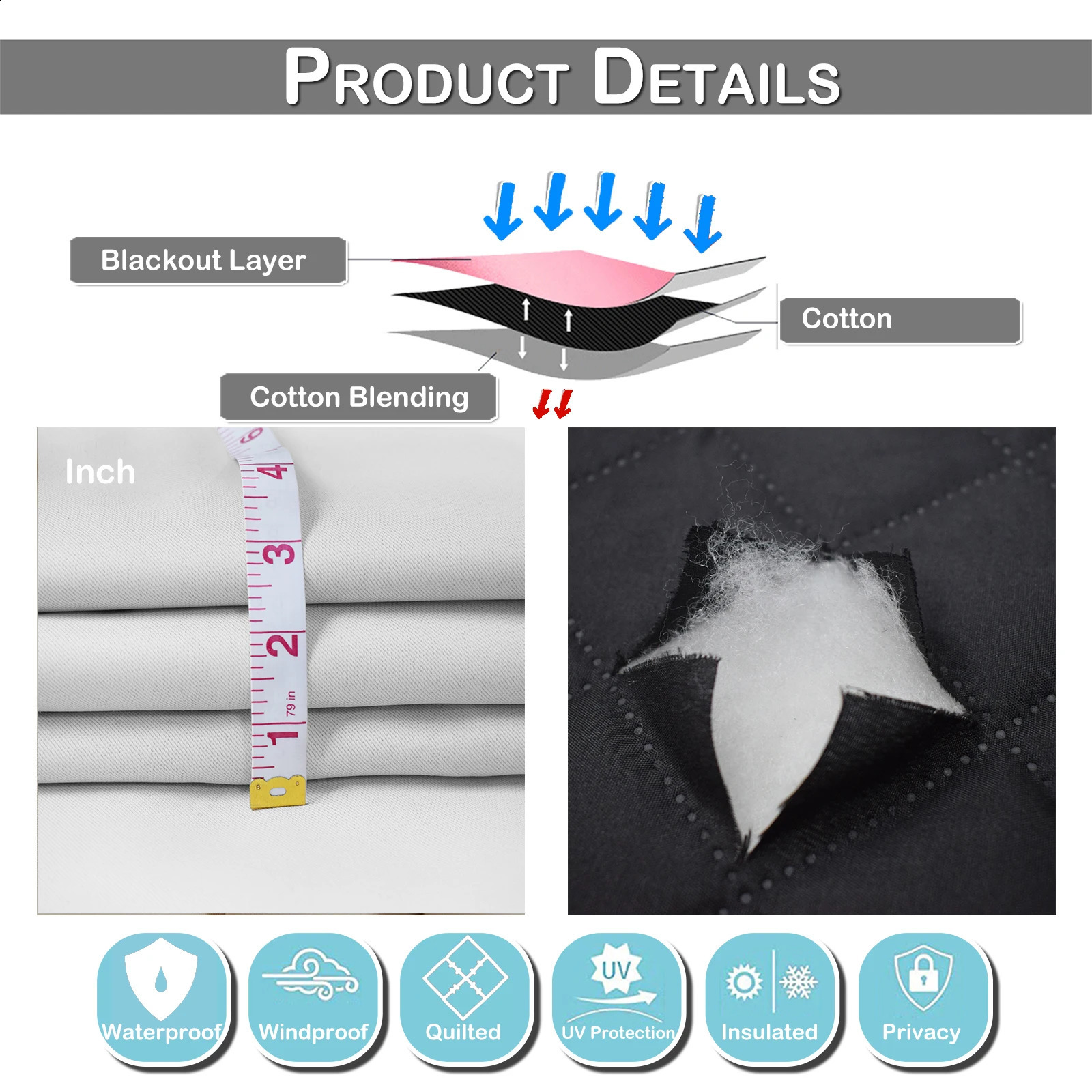 Quilted 100% Blackout Curtain for Living Room Heavy Duty Window Drapes Bedroom Winter Thick Thermal Curtains Eyelets Ready Made 240730