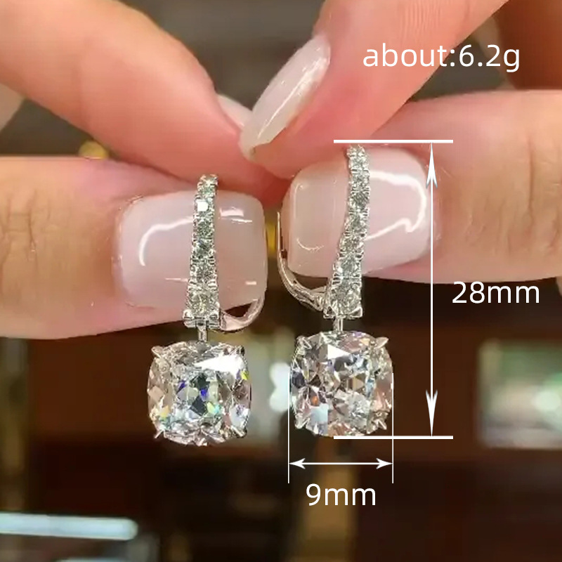 2024 Women's Fashion Dangle Earrings Elegant Luxury Jewelry 925 Sterling Silver Cushion Shape 5A Cubic Zircon CZ Diamond Party Niche OL Women Dro