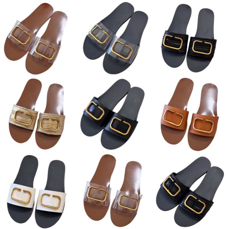 Luxury slippers for women famous classic designer shoes low flat waterproof beach shoes letter metal buckle outdoor non-slip shoes fashion leather bathroom shoes