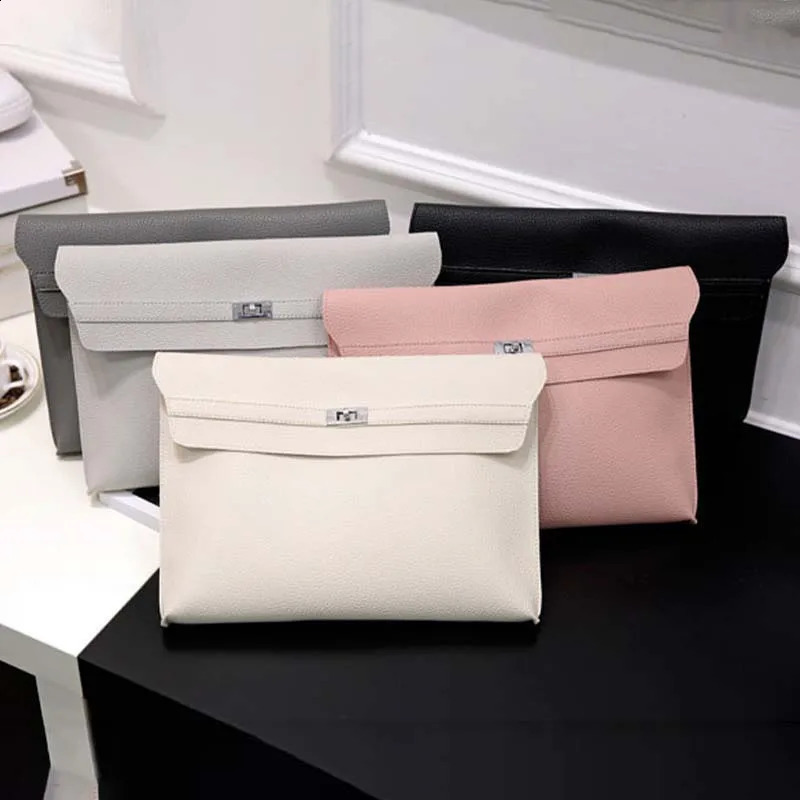 Solid Color Envelope Clutch Handbag Casual Women Lychee Pattern PU Leather Messenger Purse Large Capacity Ladies Bags 240730