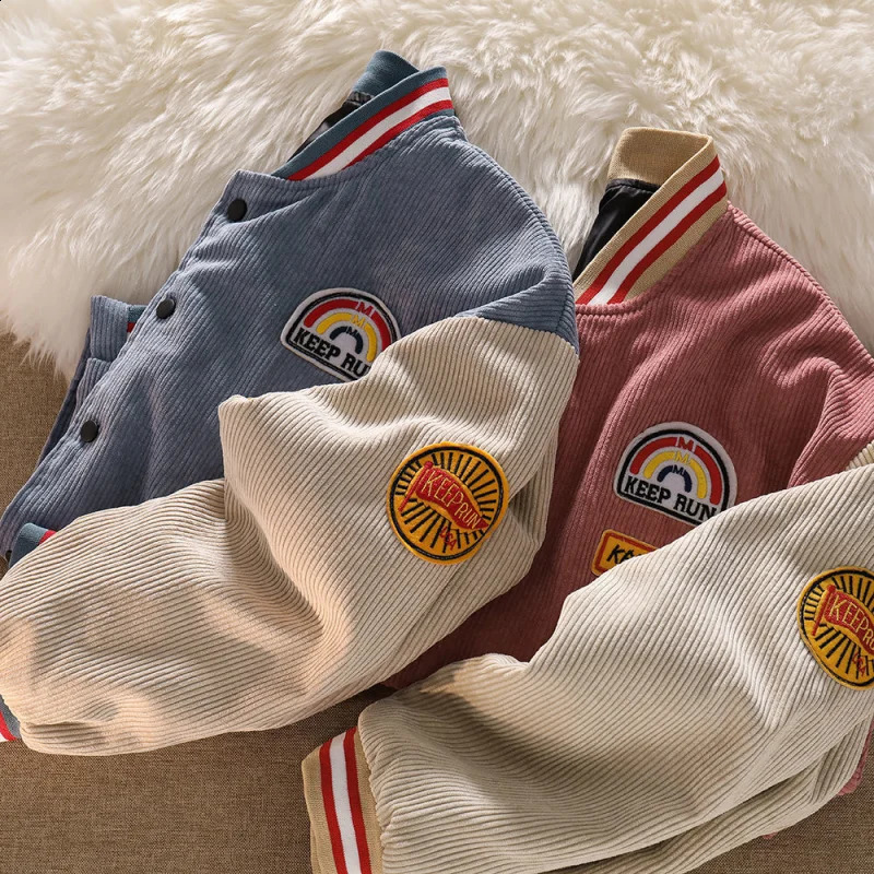 Trendy Mens Baseball Jacket Spring And Autumn Style Embroidered Letters Corduroy Loose Jacket Sportswear Harajuku Retro Uniform 240816