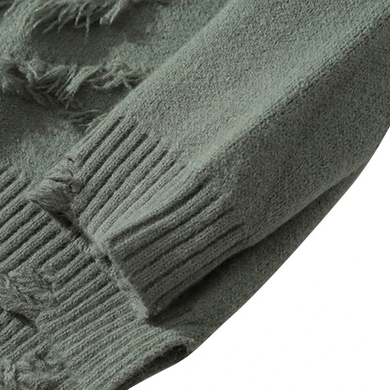 Retro sweater hip-hop Harajuku mens clothing street wear latte art oversized sweater torn solid color hole wool knitted top 240829
