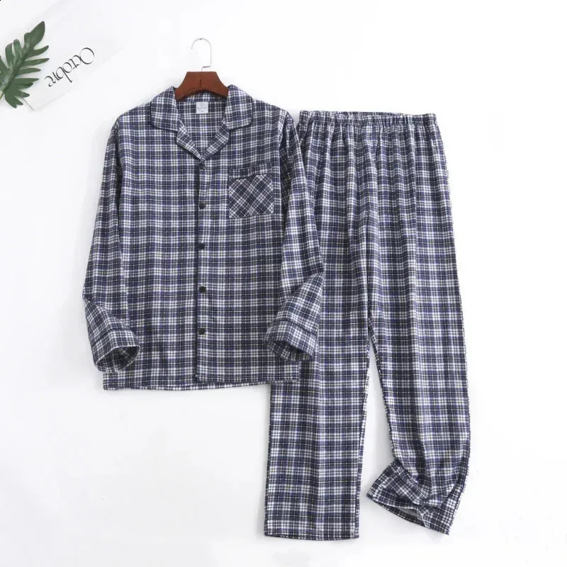 Plaid Multi Colors Warm Cotton Flannel Long-sleeved Trousers Pajamas for Men Autumn and Winter Homewear Sleepwear Sets 240819