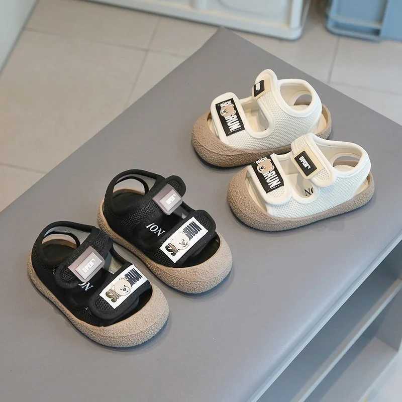 Summer Baby Sandals Little Bear Head Cute Kick Resistant Boy Children Beach Shoes Soft Sole Breathable Girl Kids Cartoon SandalsL240730
