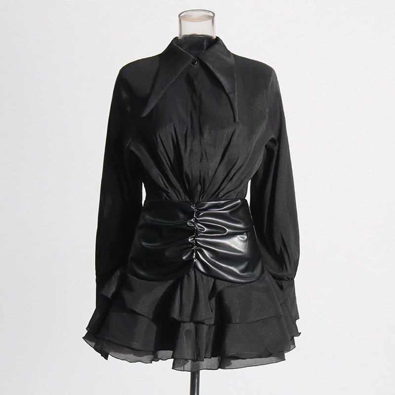 727 XL 2024 Milan Runway Dress Spring Autumn Long Sleeve Black Brand Same Style Womens Dress Fashion High Qualit