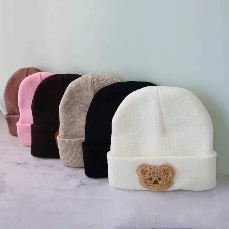 Korean Baby Autumn Cute Bear Knitted Warm Newborn Hat Baby Beanie Solid Color Baby Girl Boy Soft Crochet Hat W241213