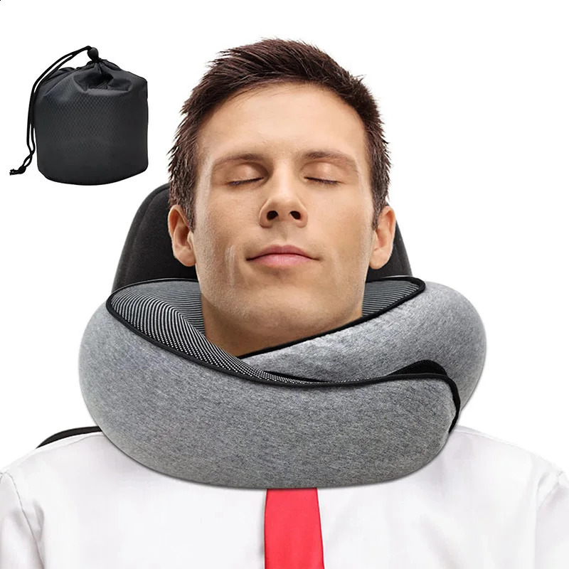 Travel Neck Pillow Memory Foam U-shaped Pillow Snail Style Travel Neck Support Portable Adjustable Soft Noon Break Sleep Pillows 240730