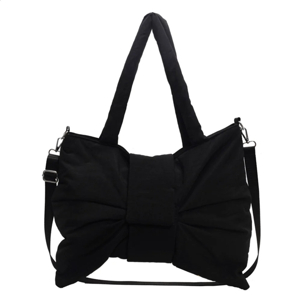 Women Bowknot Shaped Shoulder Bag Adjustable Strap Nylon Handbag Solid Color Large Capacity Satchel Purse for Travel Shopping 240731