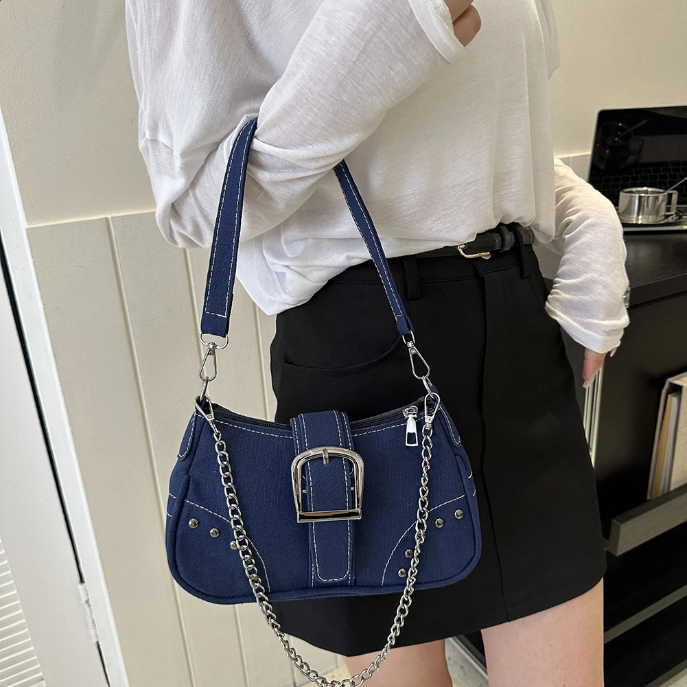 Womens Fashion Underwear Bag Y2K Casual Armpit Canvas Crescent Shoulder Cool Tramp Half Moon Wallet Top Handbag Bolsa 240730