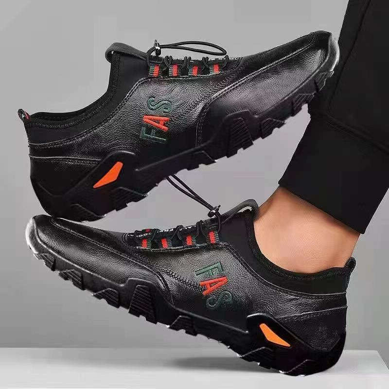 Men Comfortable Waterproof White Black Fashion Casual Leather Outdoor Hiking Shoes 456