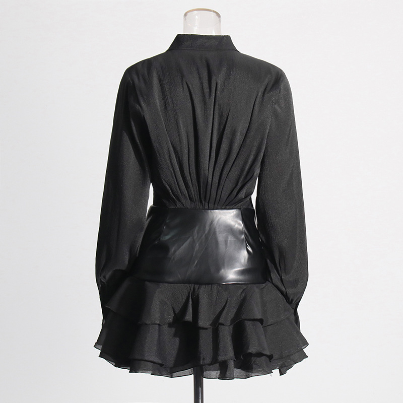 727 XL 2024 Milan Runway Dress Spring Autumn Long Sleeve Black Brand Same Style Womens Dress Fashion High Qualit