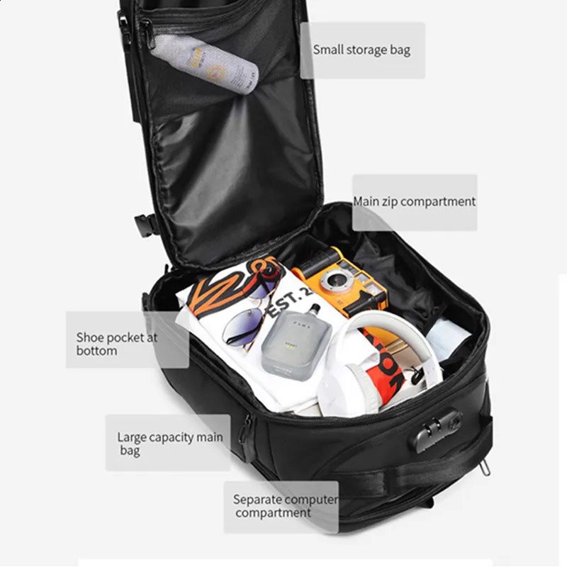 OZUKO Mens Backpack Anti theft 17 inch Multi functional Business Laptop Waterproof USB Outdoor Travel Single Bag Mochila 240730Zl