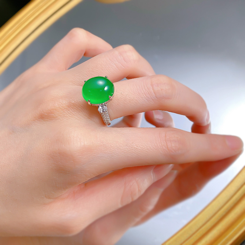 Sparkg Green Jade Wedding Ring - Real Sterg Sier, Jewelry