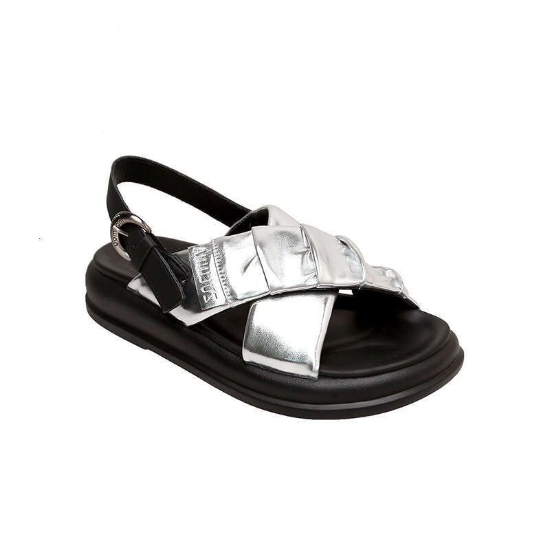 2024 Designer Sandal Womens Sandal New Cross Belt Thick Sole Roman Sandals For Women's Outwear Lightweight And Comfortable Soft Leather Pleated B