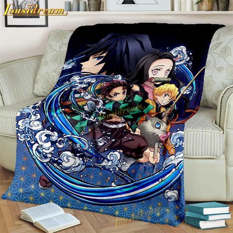 Demon Slayer Throw Blanket Cartoon Flannel Fleece Blanket Anime Blankets Boys for Couch Sofa Bedroom Kidsroom Livingroom Y240730