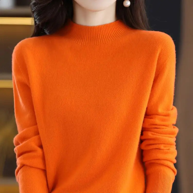 100% Merino Wool Cashmere Sweater Womens Knitted Navy Blue Collar Long Sleeve Floral Autumn Winter Clothing Warm Jumping Top 240812