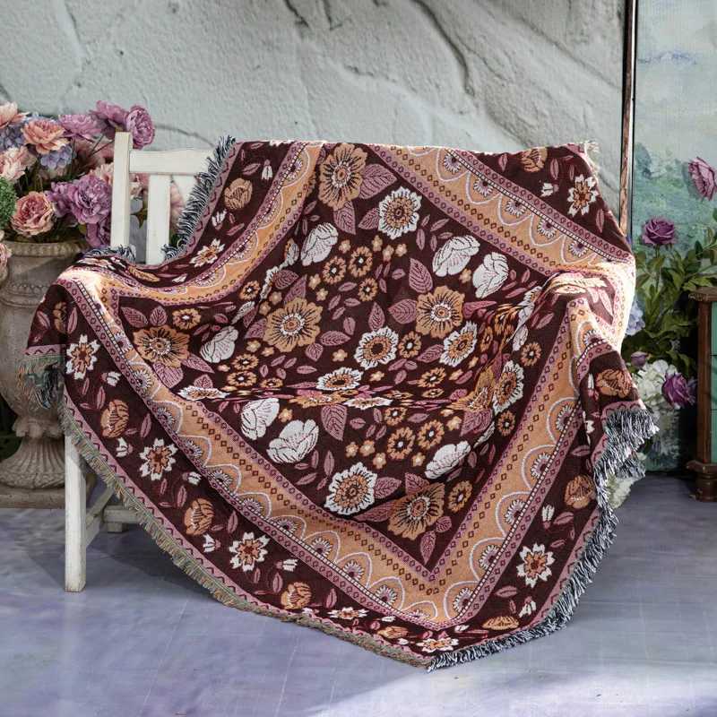 Boho Floral Beach Picnic Outdoor Camping Blanket Nordic Plaid Blankets for Beds Sofa Mats Travel Rug for Summer Tapestry Tassels Y240730