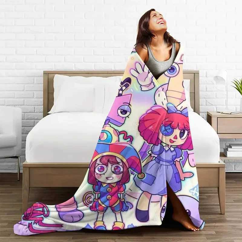 Anime The Amazing Digital Circus Blankets Fleece Spring Autumn Multi-function Ultra-Soft Throw Blanket for Sofa Travel Bedspread Y240730