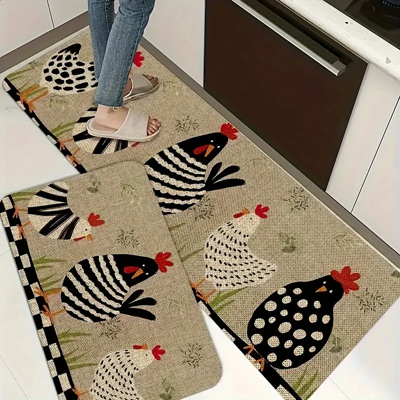 1pc cartoon chicken kitchen carpet non-slip machine washable flannel floor mat suitable for hallway door kitchen 240731