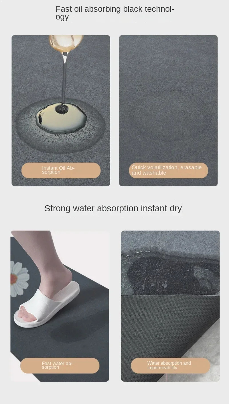 Slip Absorbent Kitchen Mat Quick Drying Living Room Carpet High Quality Absorbent Anti Fall Rugs Anti Oil Stain Floor Mats 240731 - view 5