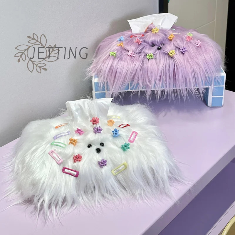 Cute Plush Monster Drawer Box Tissue Box With Little Hairpin DIY Room Table Drawer Paper Holder Paper Box Cover 240731
