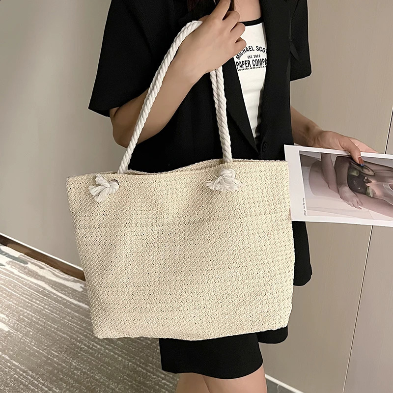 Straw Weave Tote Summer Beach Bags for Women Large Capacity Fashion Shoulder Bag Lady Handbags and Purses 240730