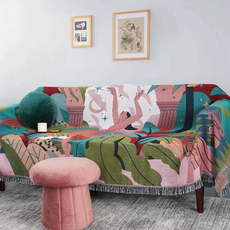 Nordic Throw Blanket Multifunction Forest Dancer Travel Decoration Slipcover Cobertor Leaves Hanging Tapestry Sofa Bed Sheet Y240730