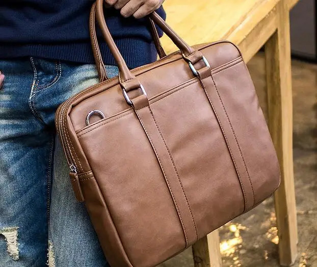 business bag leather fashion section youth shoulder Messenger bag Korean version of the mens briefcase 240813
