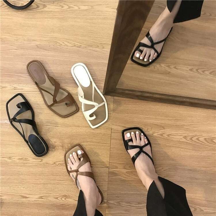 Roman Style Toe Flip Flops For Women's Outerwear 2024 Summer New One Foot Casual Beach Vacation Sandals Bf7