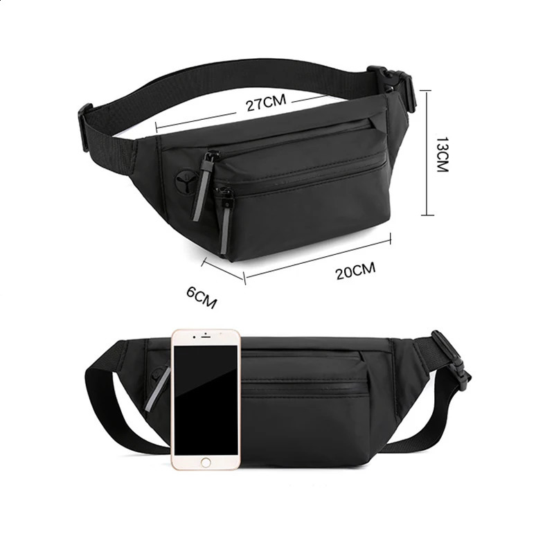 Men Black Waterproof Outdoor Waist Bag Casual Travel Sports Chest Fanny Pack Fashion Crossbody Nylon Bum Pouch 240730 - view 4